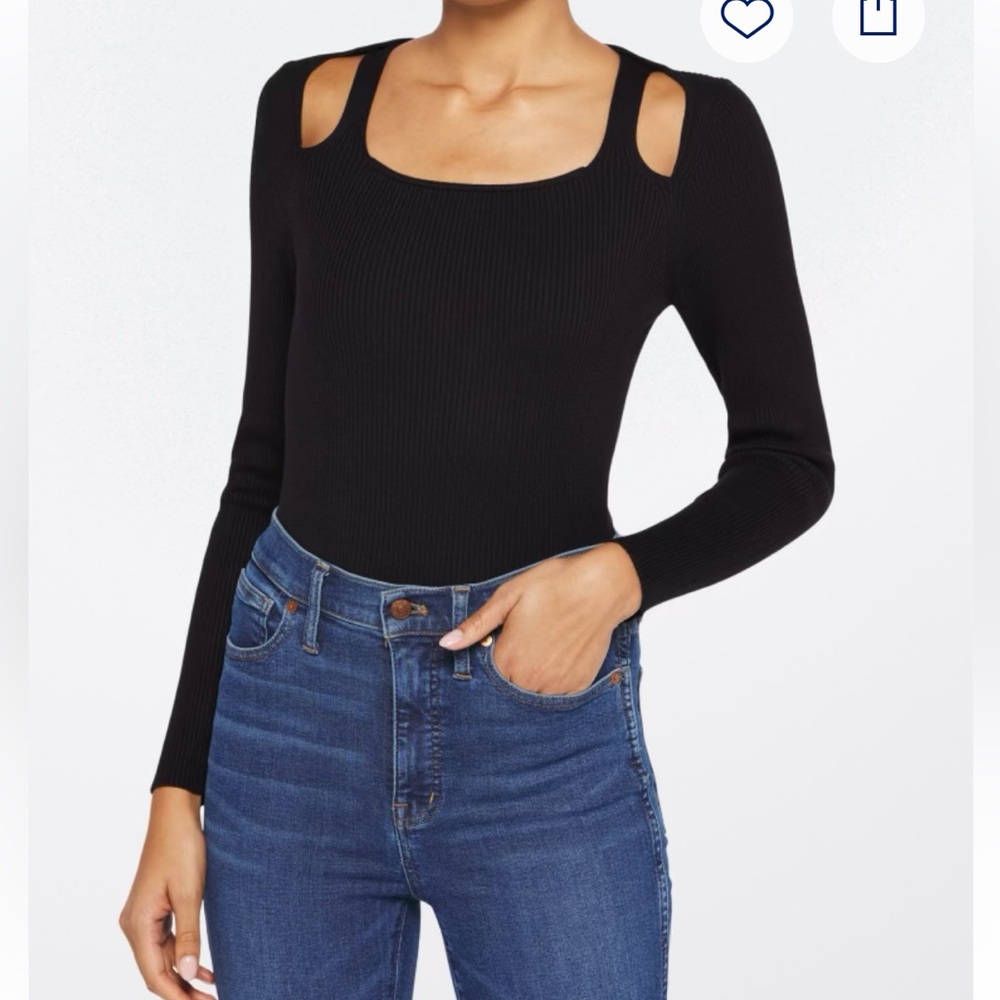 Wynter Fitted Sweater Black Cut-Out Shoulder Detail Top Medium